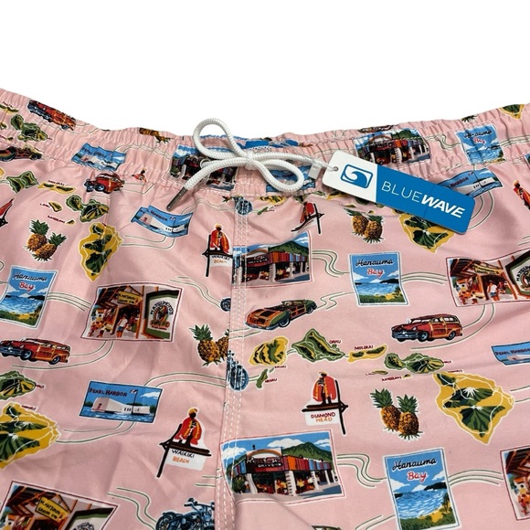 Blue Wave Mens 2XL Swim Trunks Shorts Lined Pockets Pink Hawaii Tourist New - Picture 3 of 7